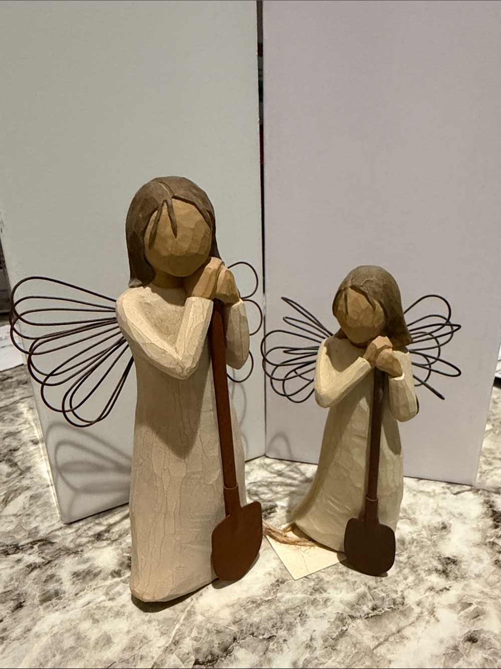 Willow Tree Cream and Brown Angel Figurine Pair